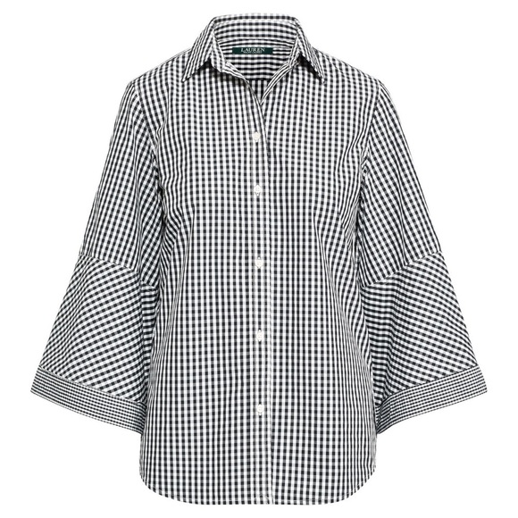 Ralph Lauren Black & White Gingham Bell Sleeve Top - Picture 5 of 10